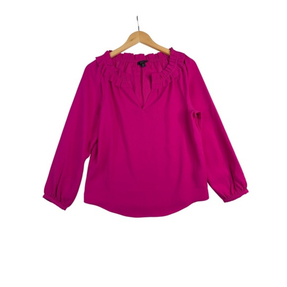 J. Crew Draprey Ruffleneck Long Sleeve Blouse size XS Magenta Pink
